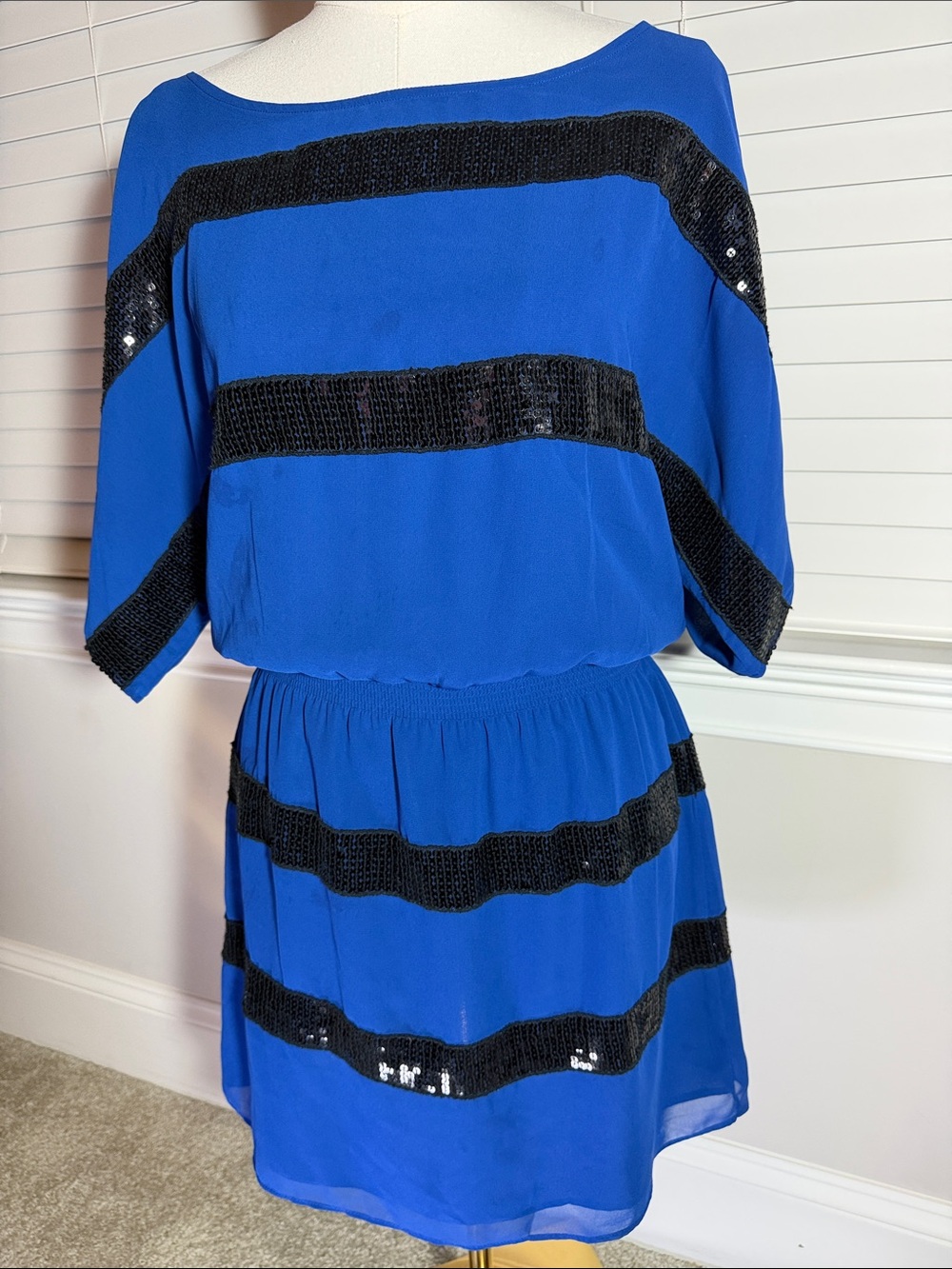 Jessica Simpson Royal Blue Dress with Black Sequin Stripes